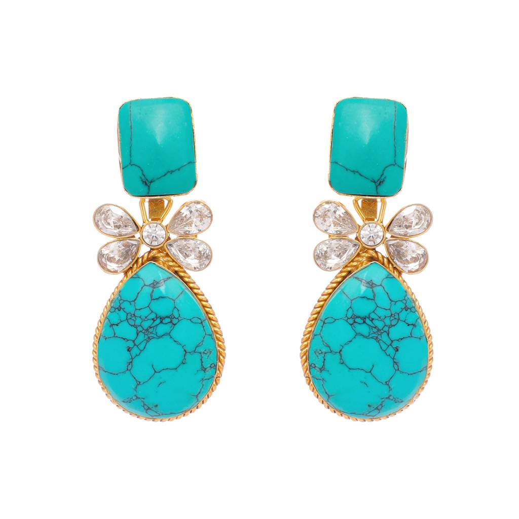 22K Gold Plated Turquoise Sparkle Earrings : YI24A0385E