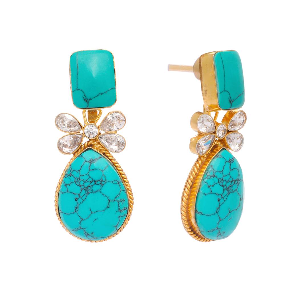22K Gold Plated Turquoise Sparkle Earrings : YI24A0385E