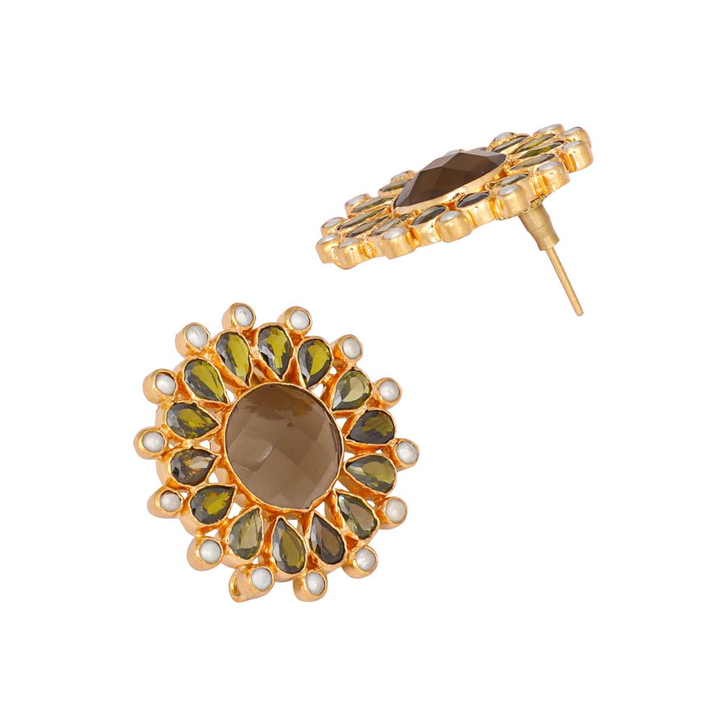 22K Gold Plated Kundan Halo Studs : YI24A0396E