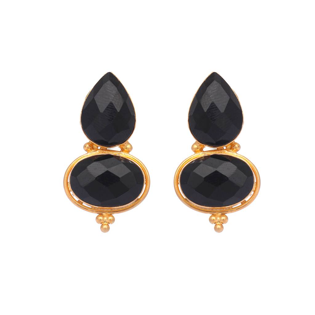 22K Gold Plated Bold Black Embrace Earrings : YI24A0364E