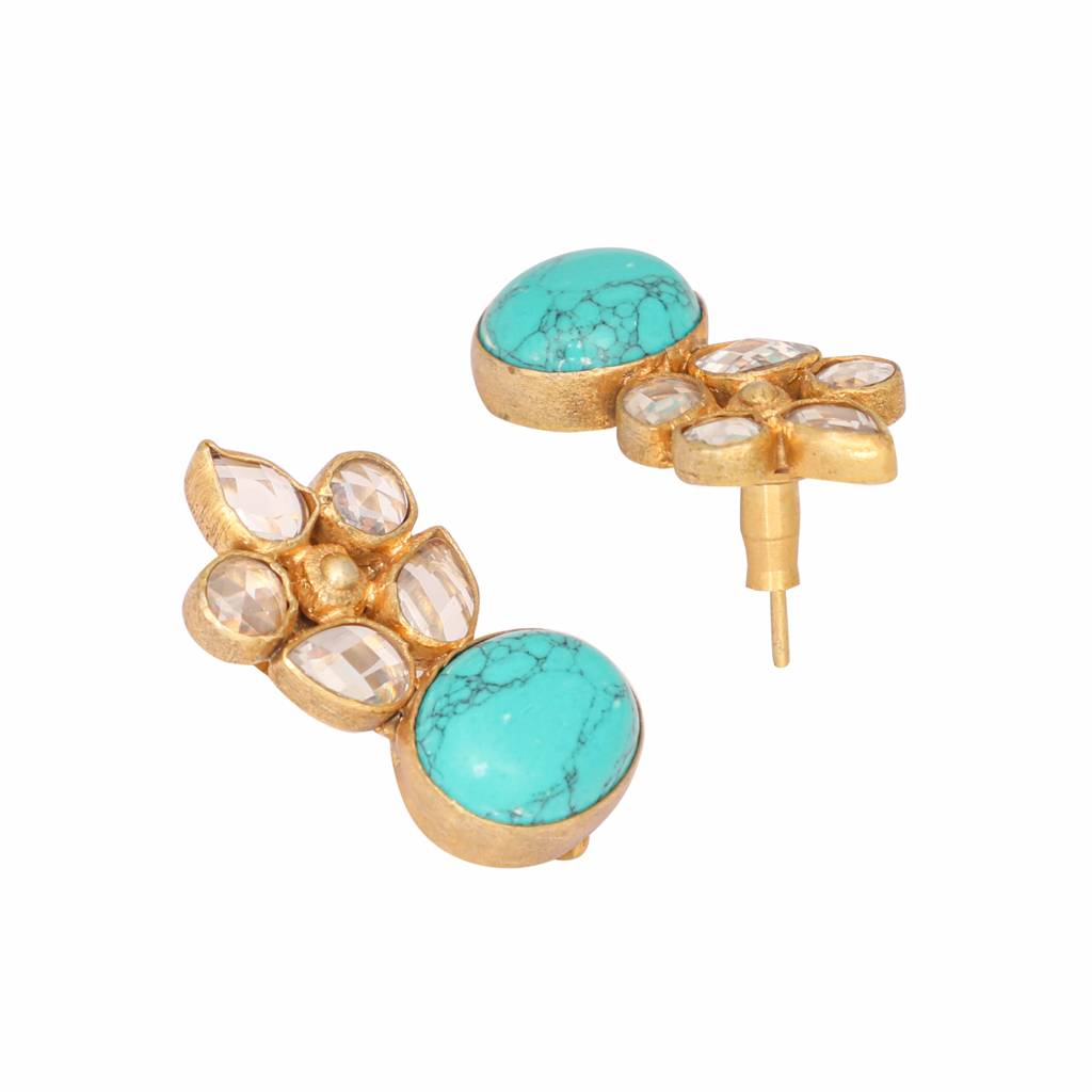 22K Gold Plated Verdant Turquoise Bloom Studs : YI24A0395E