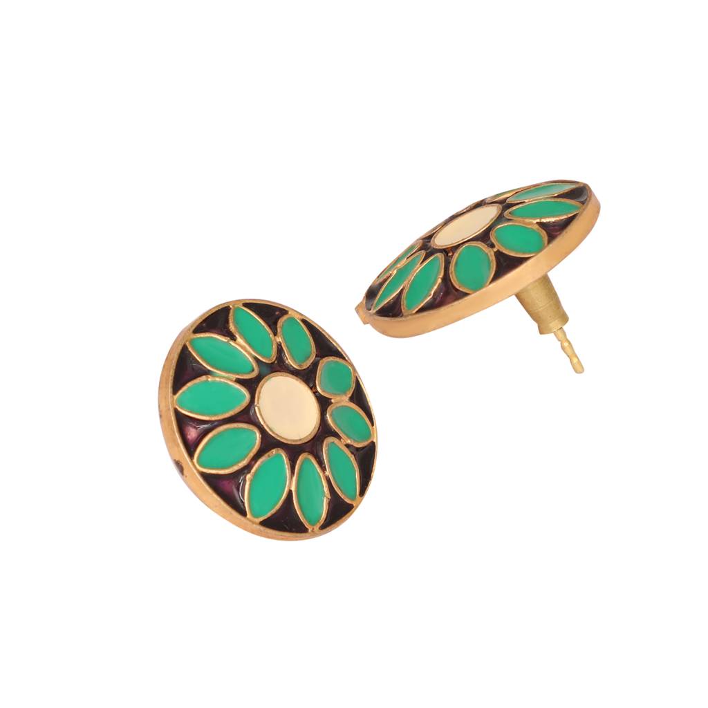 22K Gold Plated Leafy Drop Enamelled Earrings : YI24A0358E