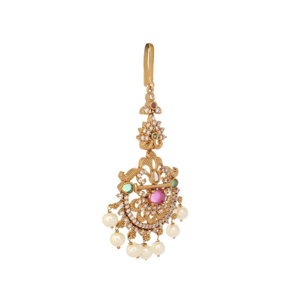 18K Gold Plated Ethereal Gulabi Stone Maang Tikka : YI24A0485H