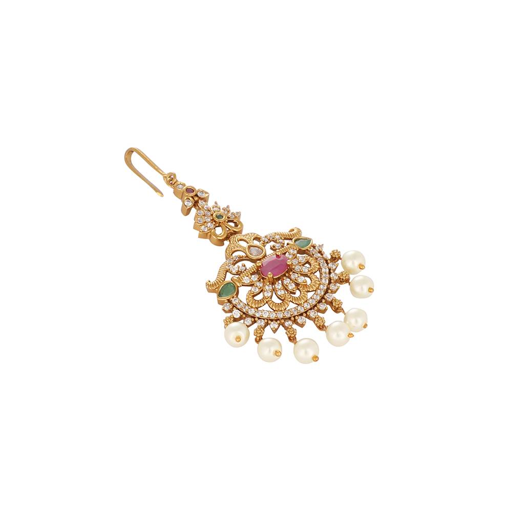 18K Gold Plated Ethereal Gulabi Stone Maang Tikka : YI24A0485H