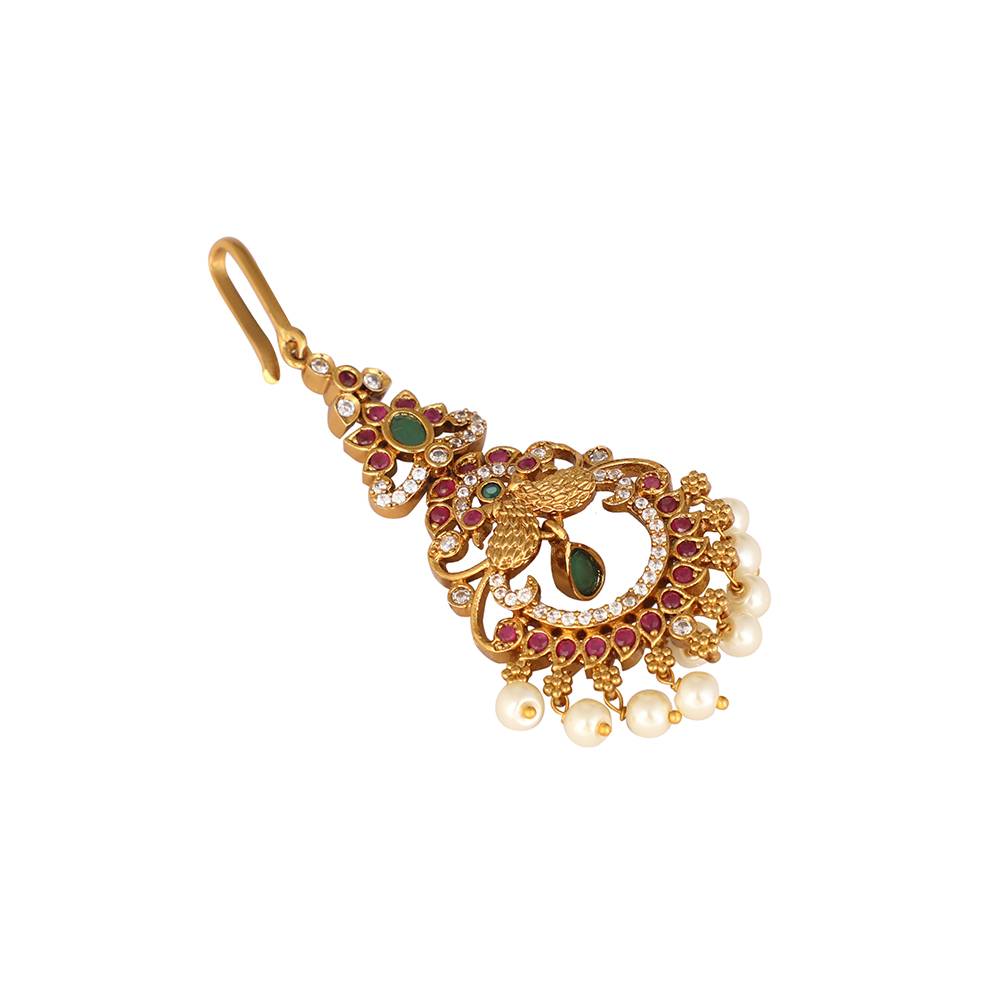 18K Gold Plated Ethereal Dual Color Maang Tikka : YI24A0484H
