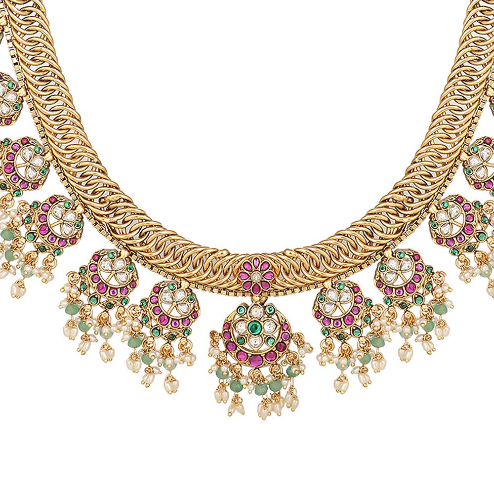 18K Gold Plated Estele Gold Tone Beaded Long Necklace Set : YI24A0493N