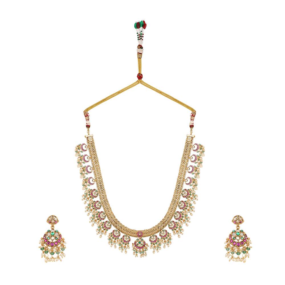 18K Gold Plated Estele Gold Tone Beaded Long Necklace Set : YI24A0493N