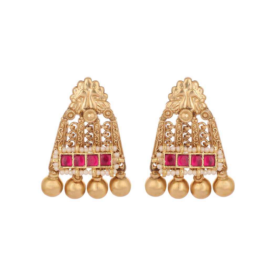 Gold Bling Pink Kundan Stud Earrings : YI24A0495E