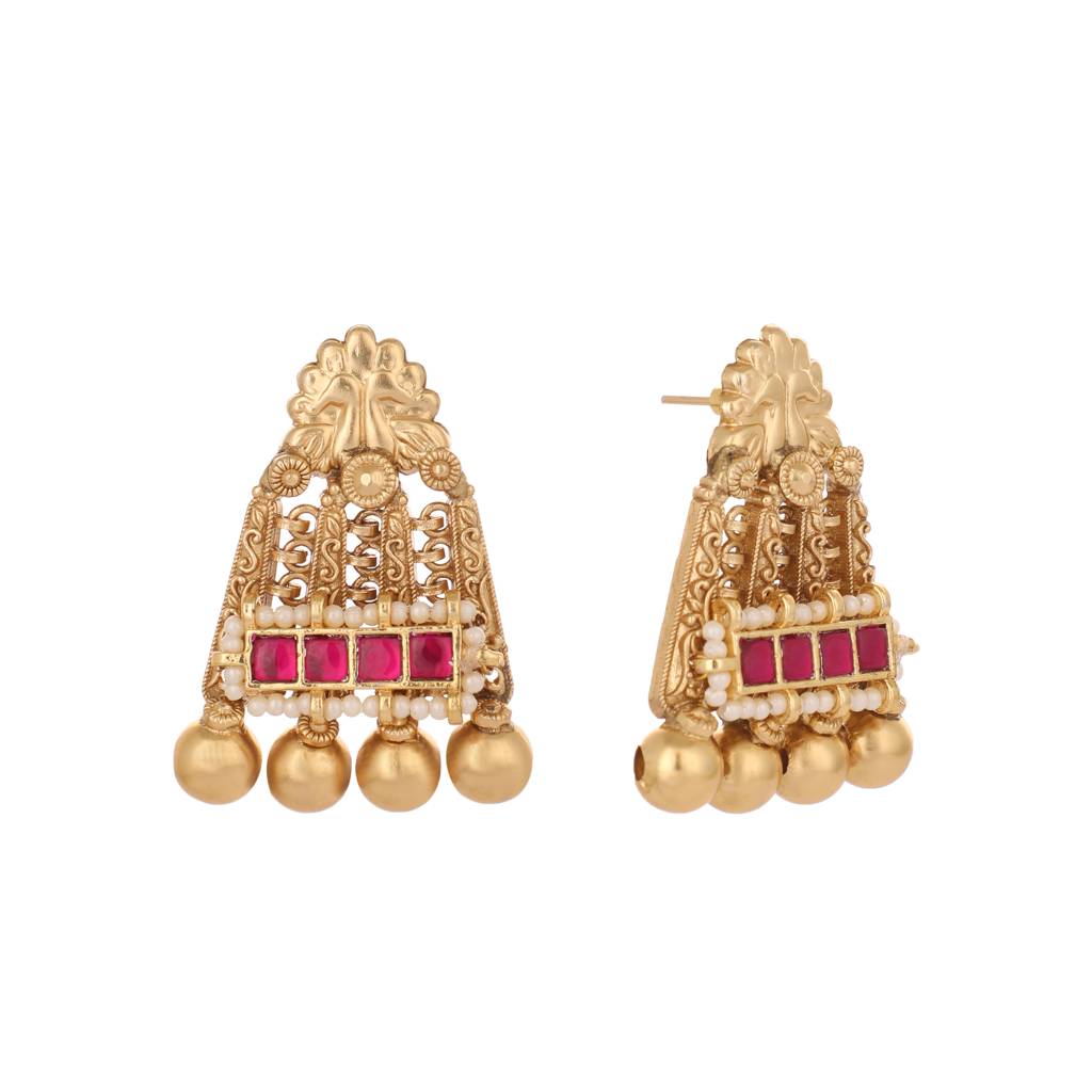 Gold Bling Pink Kundan Stud Earrings : YI24A0495E