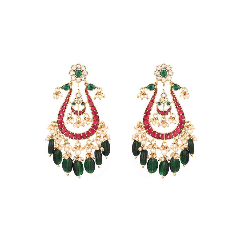 22K Gold Plated Mayura Grace Statement Dangler Earrings : YI24A0513E