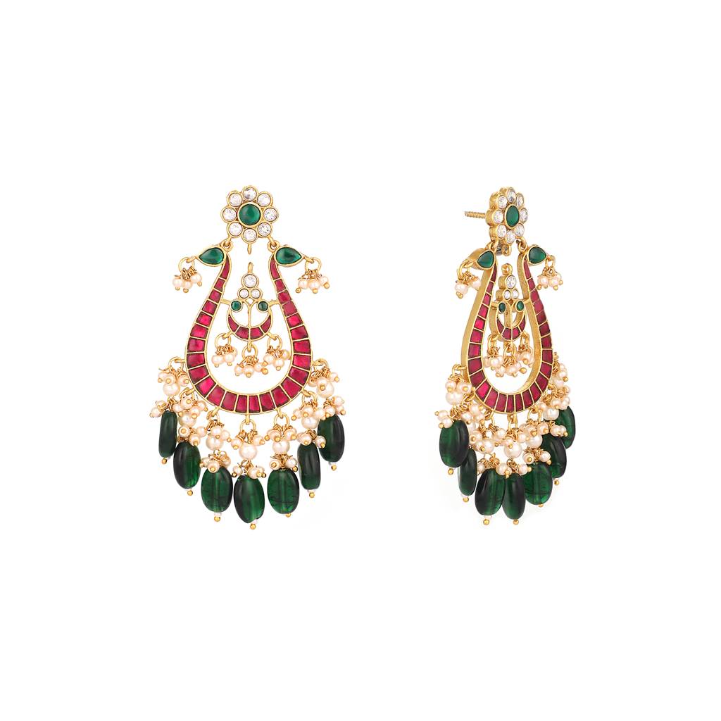 22K Gold Plated Mayura Grace Statement Dangler Earrings : YI24A0513E