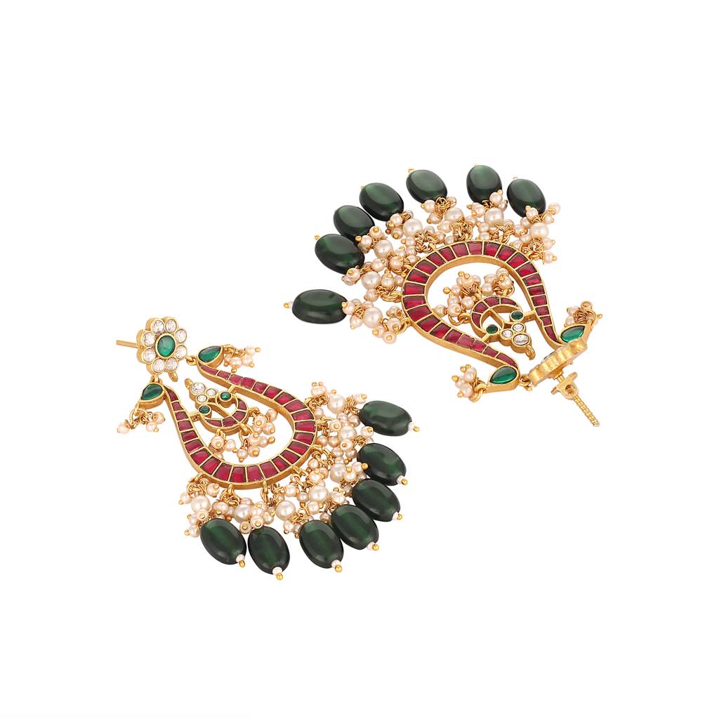 22K Gold Plated Mayura Grace Statement Dangler Earrings : YI24A0513E
