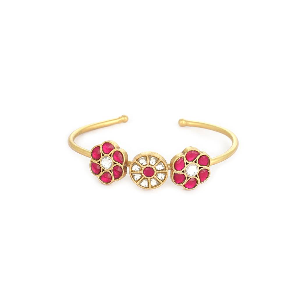 22K Gold Plated Ruby Rosette Kundan Bracelet : YI24A0540B