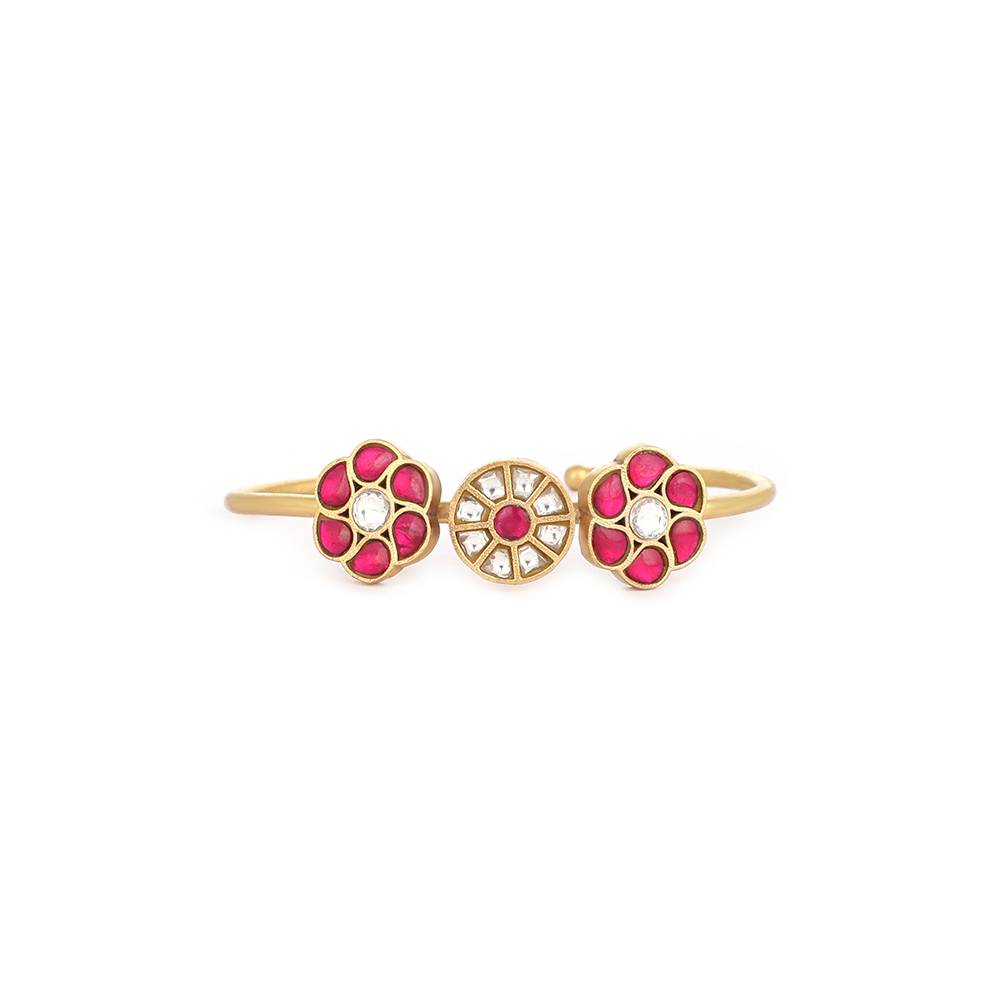 22K Gold Plated Ruby Rosette Kundan Bracelet : YI24A0540B