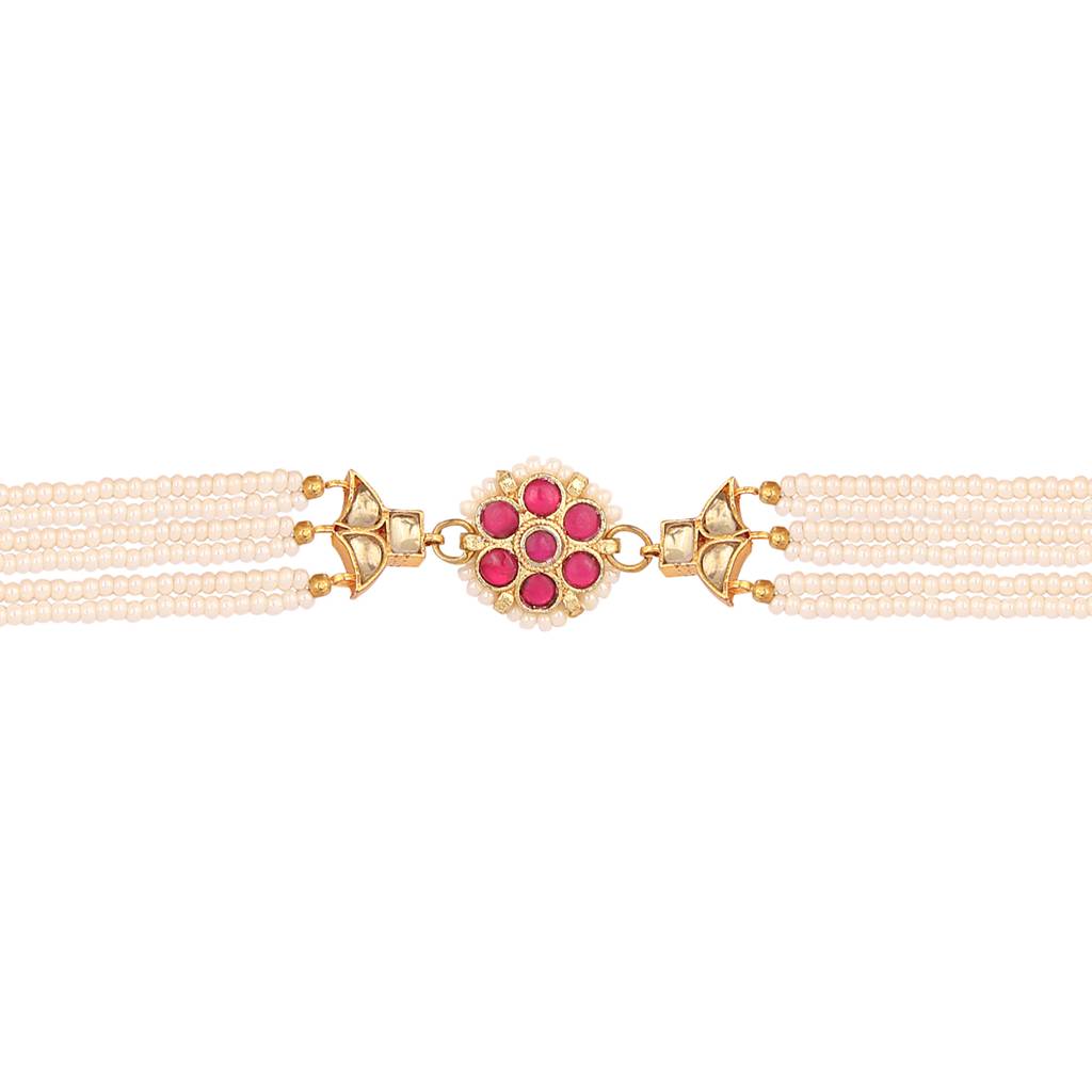 22K Gold Plated Ruby Blossom Pearl Bracelet : YI24A0527B