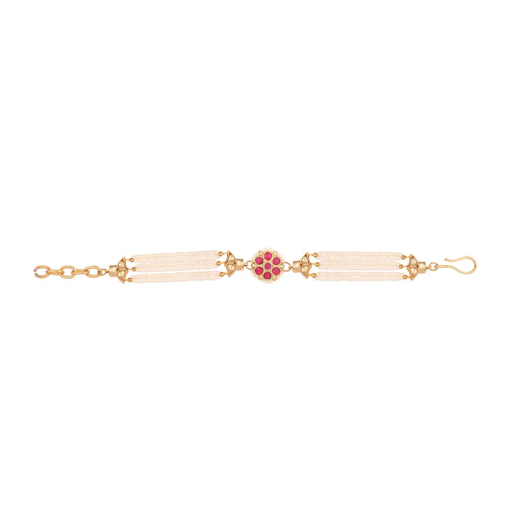 22K Gold Plated Ruby Blossom Pearl Bracelet : YI24A0527B