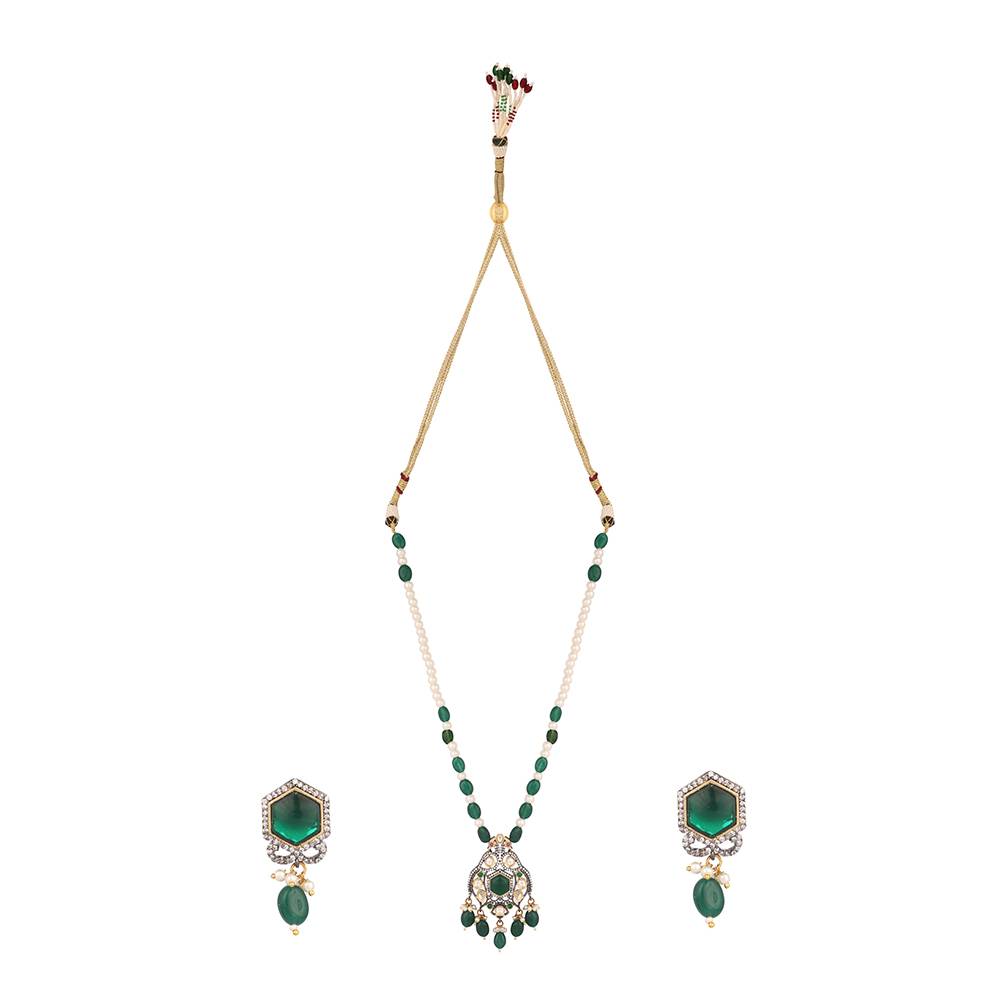 22K Gold Plated Emerald Majesty Necklace Set : YI24A0525N