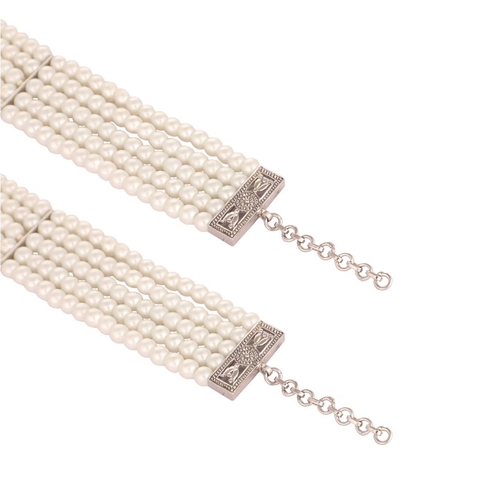 Pearl Beaded Black Onyx Stone Choker Necklace Set : YI24A0510N