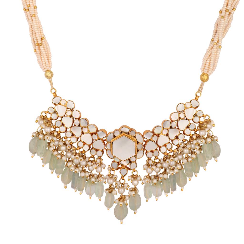 22K Gold Plated Ivory Glow Pearl Necklace Set : YI24A0531N