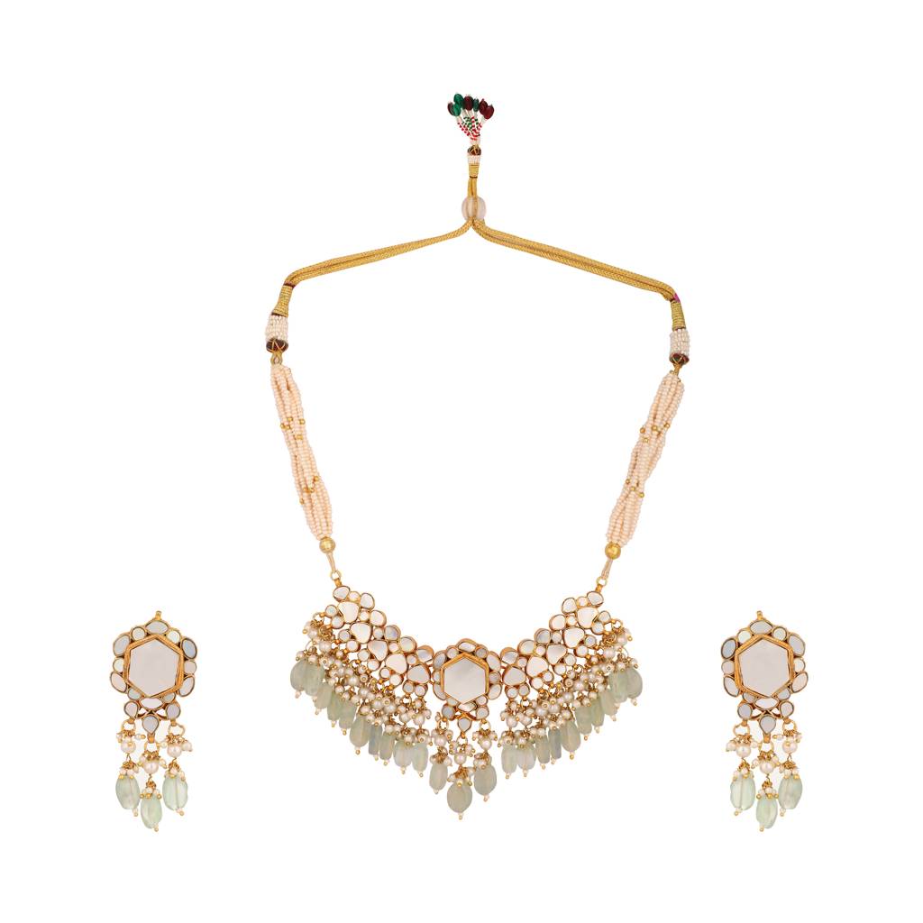 22K Gold Plated Ivory Glow Pearl Necklace Set : YI24A0531N