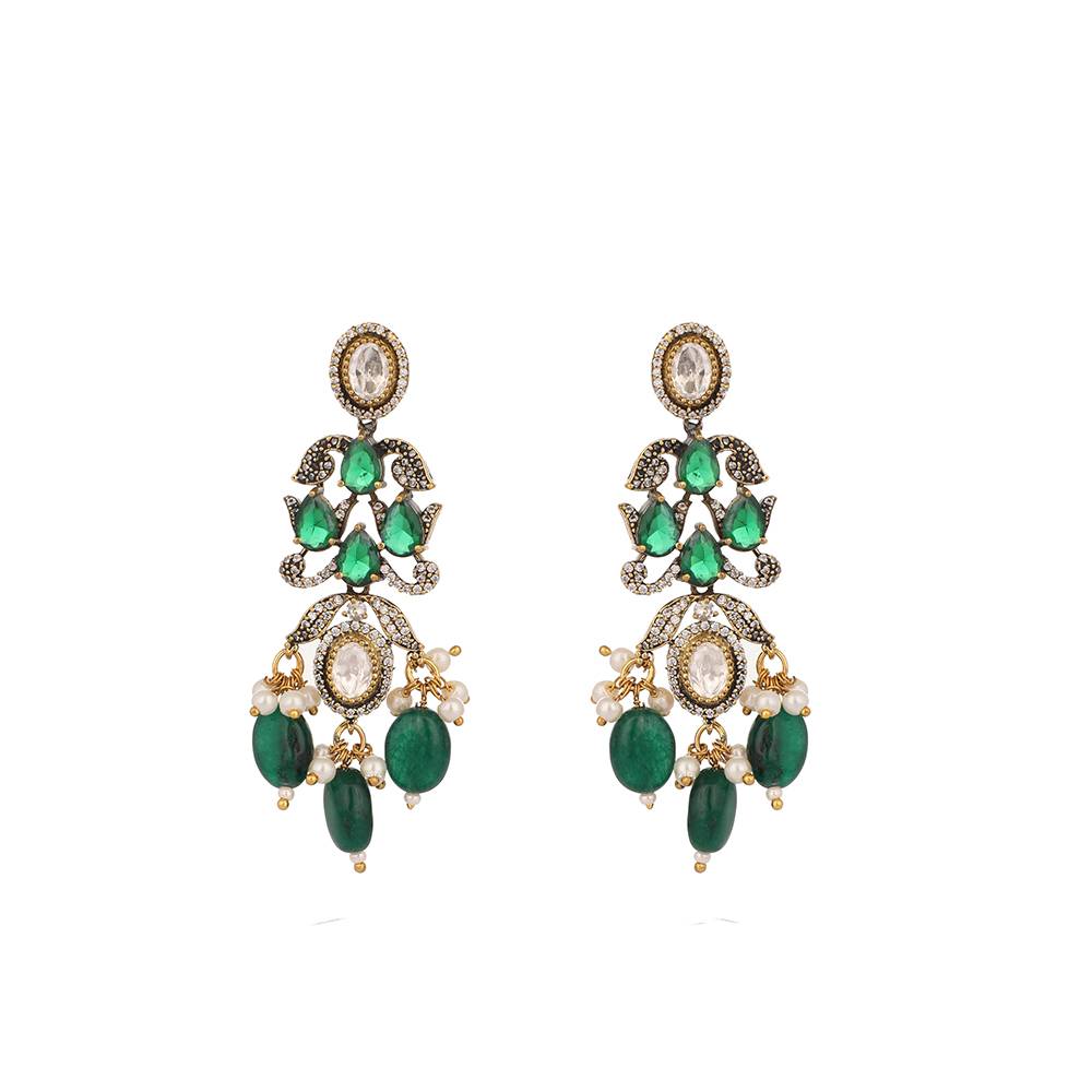 22K Gold Plated Royal Envy Green Kundan Necklace Set : YI24A0534N