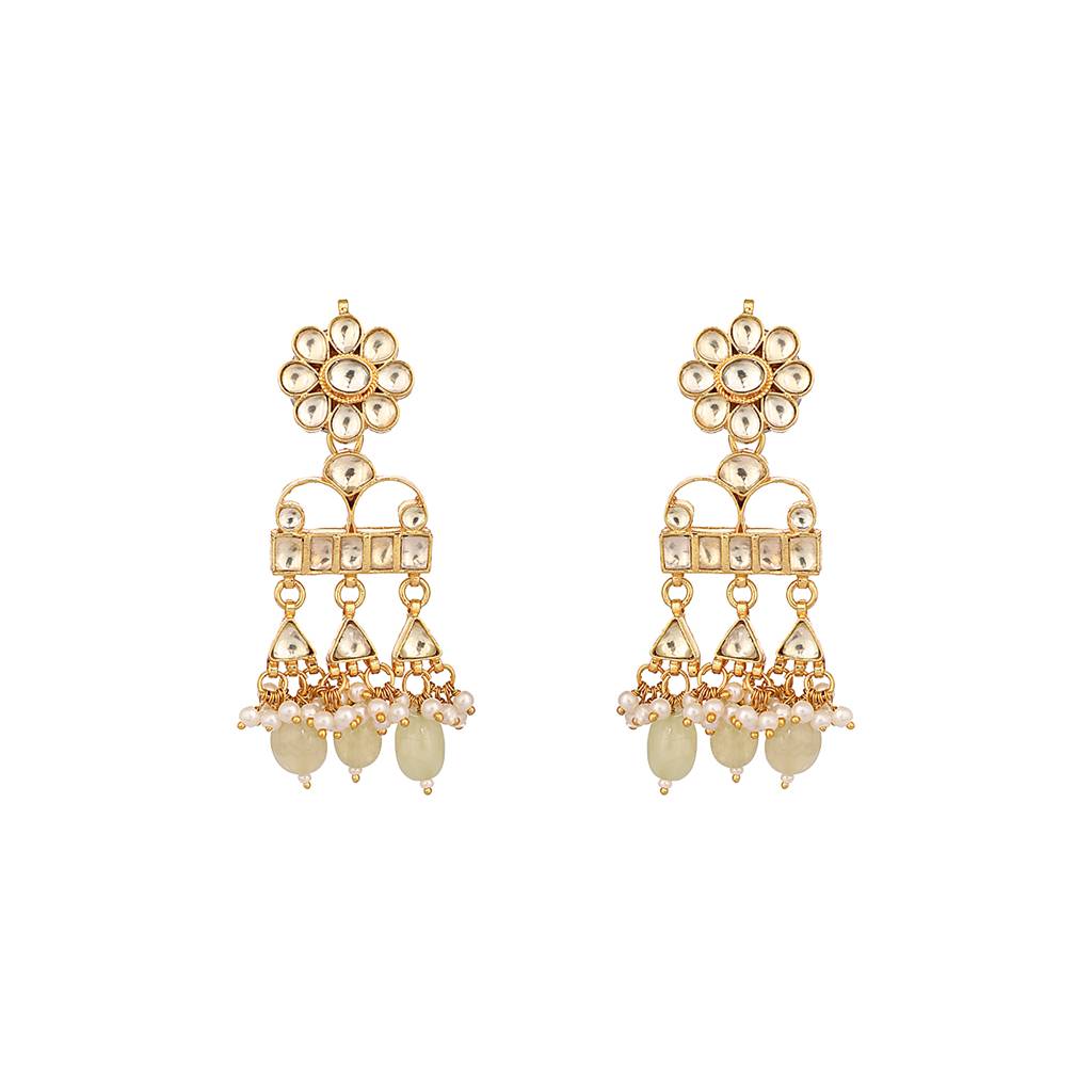 22K Gold Plated Royal Sage Kundan Necklace Set : YI24A0532N