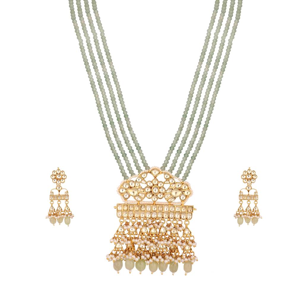 22K Gold Plated Royal Sage Kundan Necklace Set : YI24A0532N