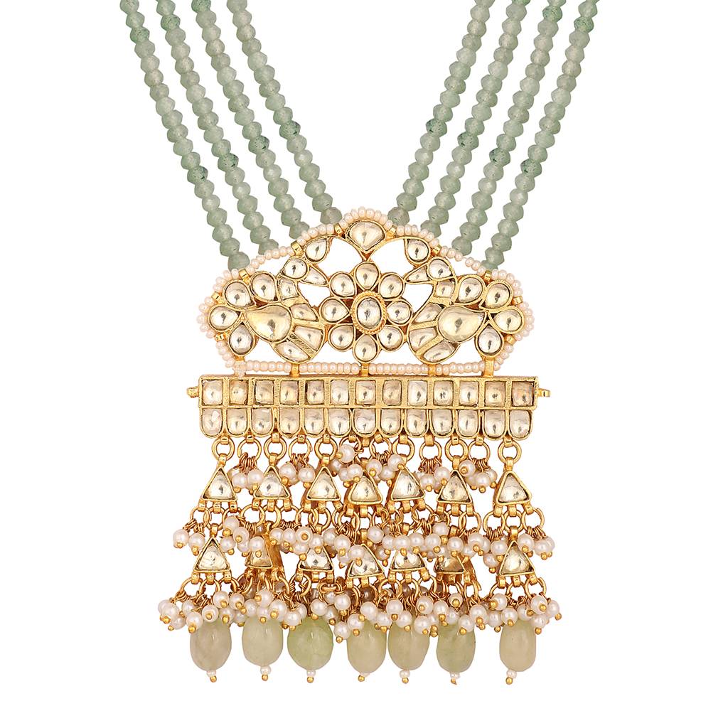 22K Gold Plated Royal Sage Kundan Necklace Set : YI24A0532N