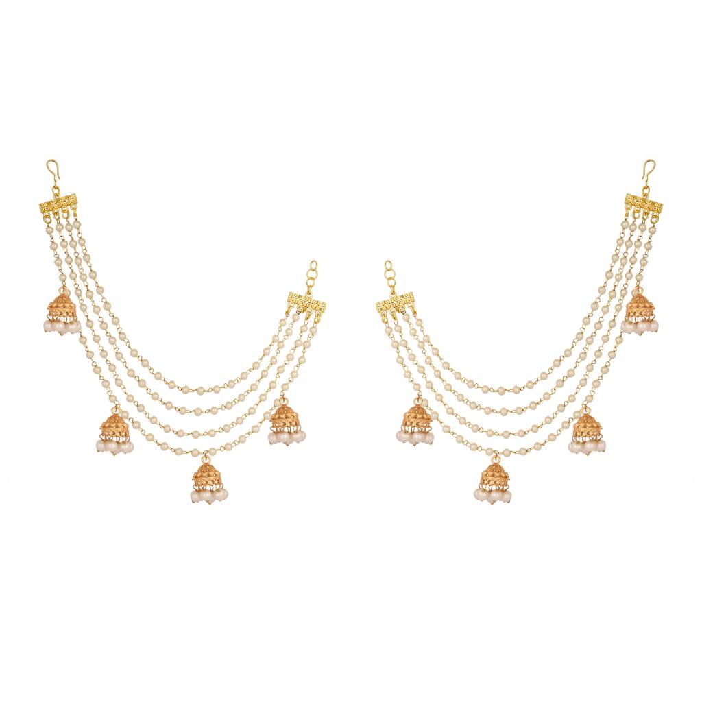 Golden Jhumki Drape Ear Chain : YI24A0503H