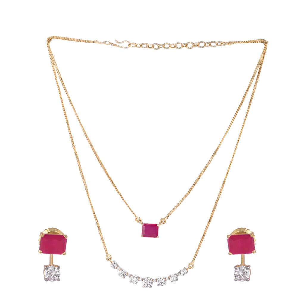 American Diamond Ruby Airia Layered Necklace Set : YI24A0576N