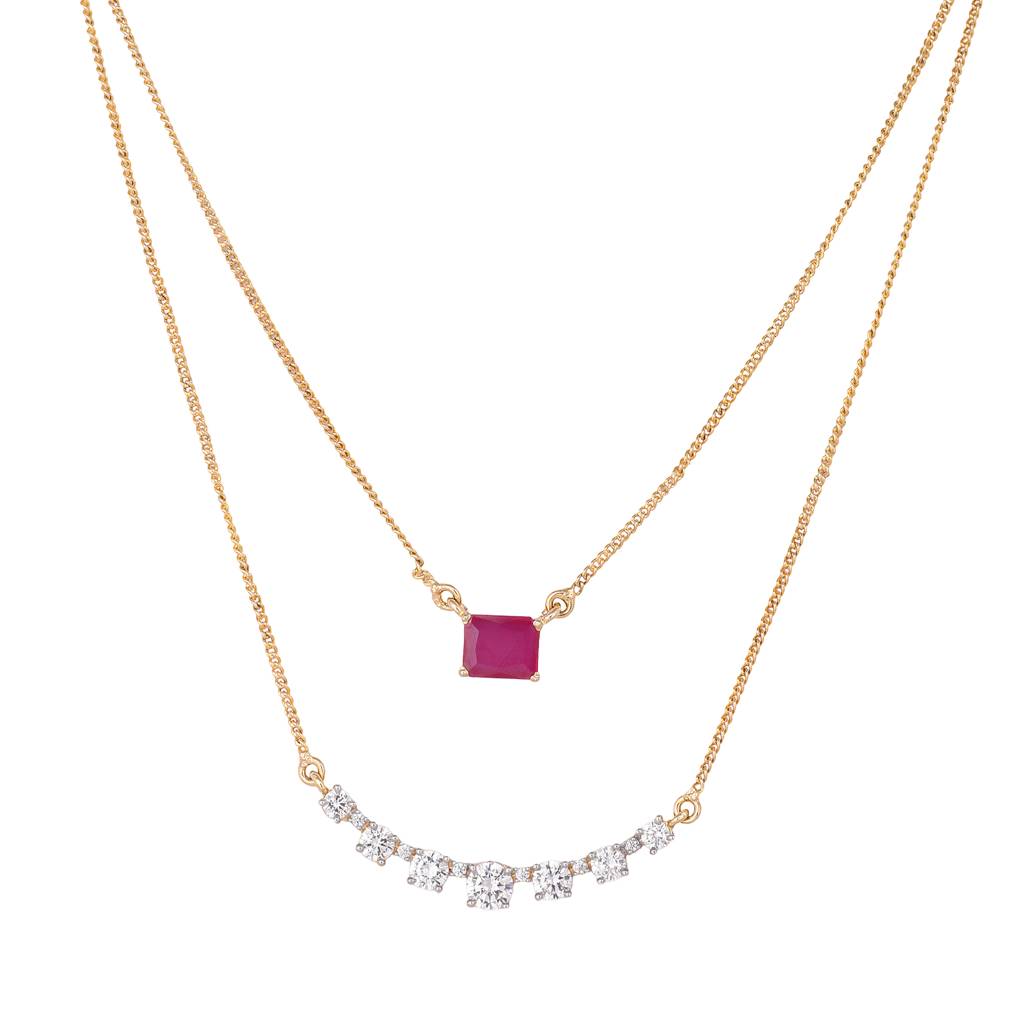 American Diamond Ruby Airia Layered Necklace Set : YI24A0576N