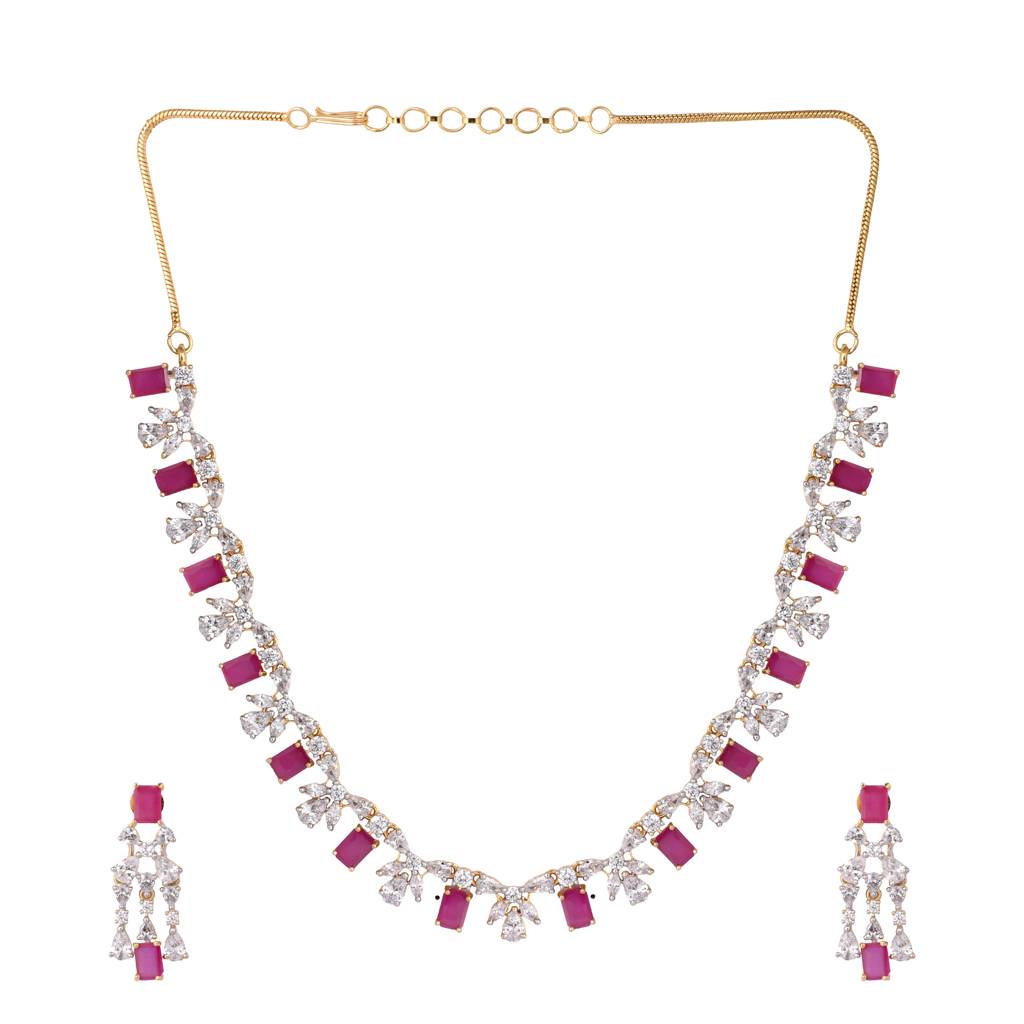 American Diamond Ruby Rhythm Necklace Set : YI24A0604N