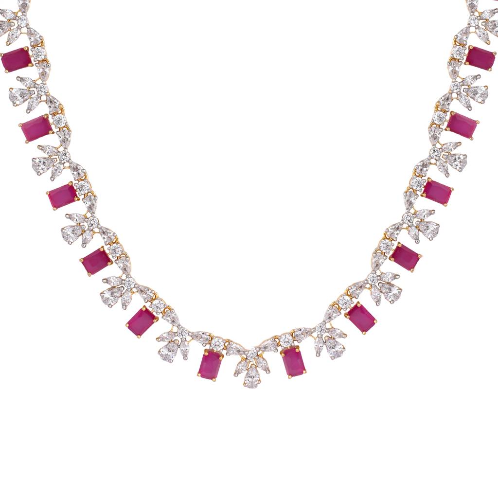 American Diamond Ruby Rhythm Necklace Set : YI24A0604N