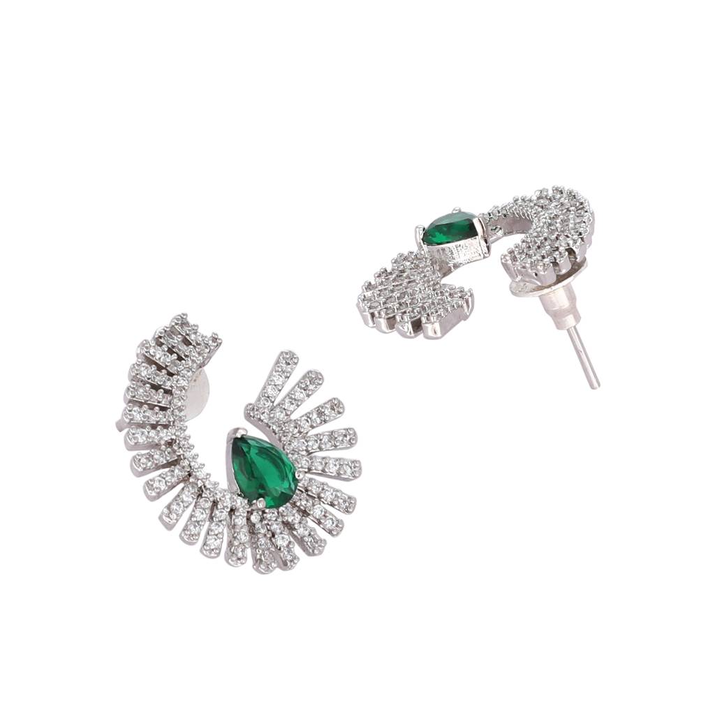 Rhodium Plated Celestial Emerald Spark Stud Earrings : YI24A0523E