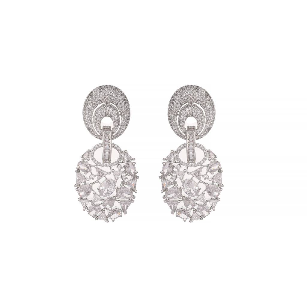 Rhodium Plated Eternal Flora Dangler Earrings : YI24A0507E