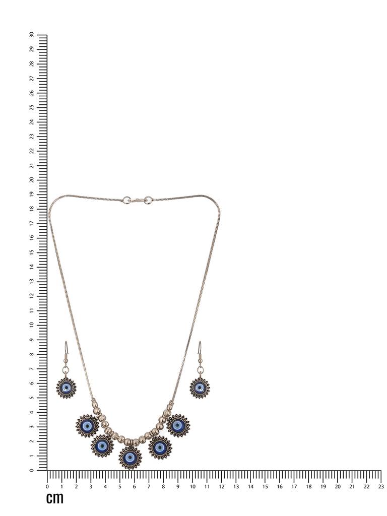 Silver-Plated Oxidised Eveil Eye Necklace & Earrings : NL-JS24-40406