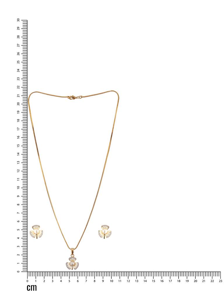 Gold Plated Ad Studded Pendant With Earrings And Chain : NL-JS24-40401