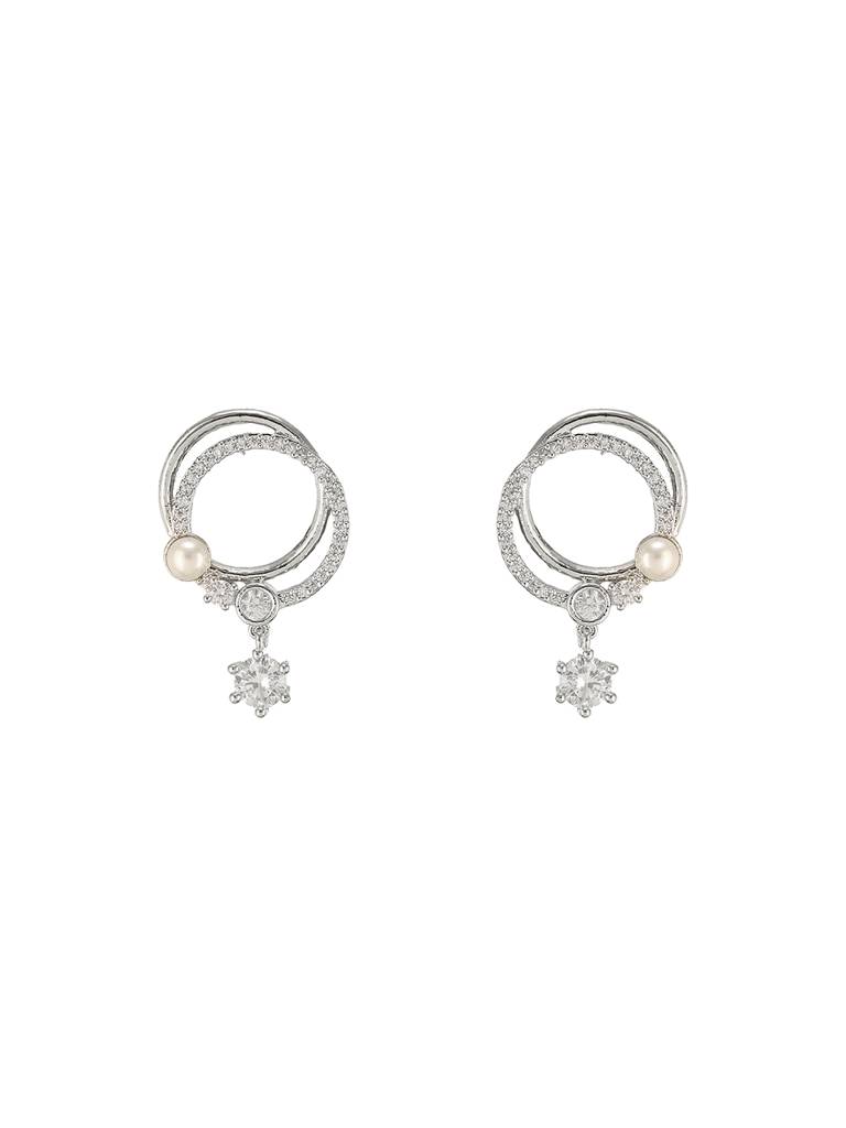 Silver Toned Ad Studded  Hoop Drop Earrings : STER8197