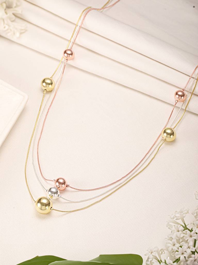 Anti-Tarnishdual Toned Ball Multi Layered Necklace & Chain : STNK8194