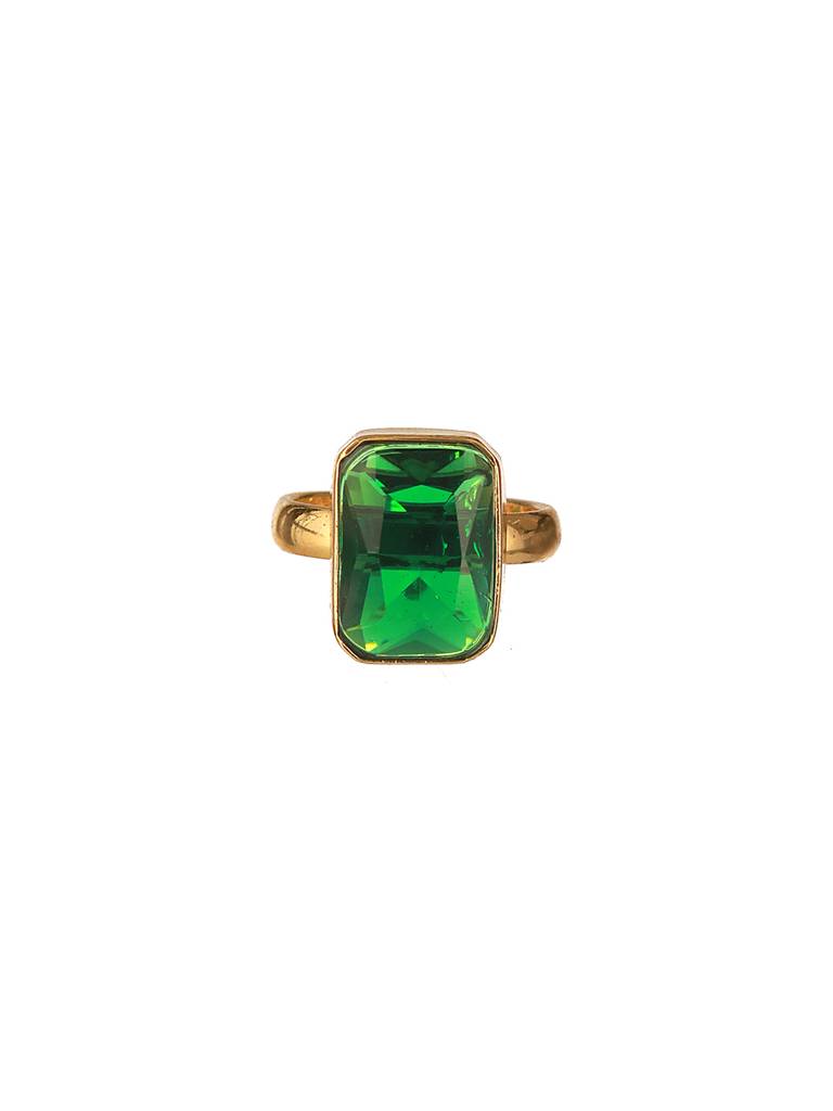 Gold Plated Sapphire Emerald Green Rectangular Minimal Adjustable Finger Ring : STRG8191