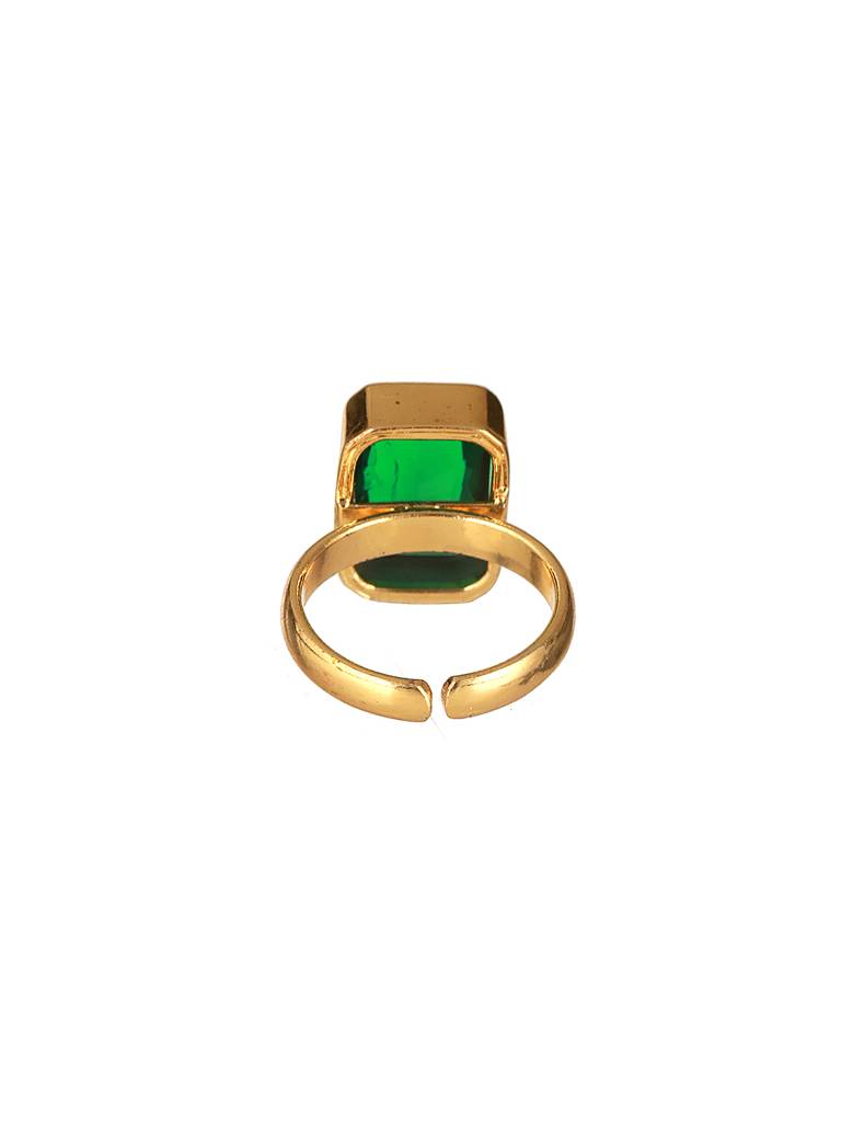 Gold Plated Sapphire Emerald Green Rectangular Minimal Adjustable Finger Ring : STRG8191