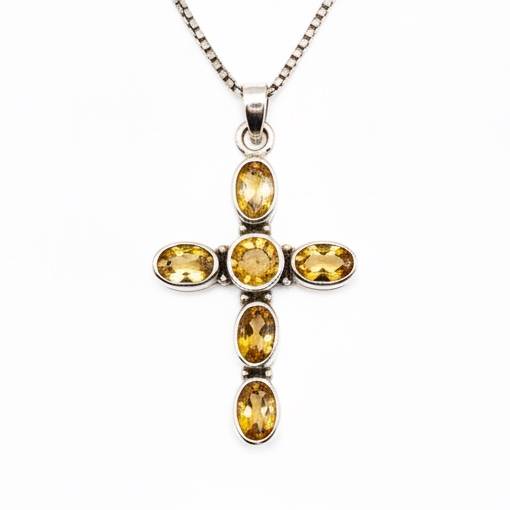 Pure 925 Silver Cross Citrine Pendant For Men & Women : SP-03