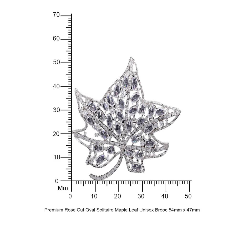 Premium Rose Cut Oval Solitaire Maple Leaf Unisex Brooch : TBR7102