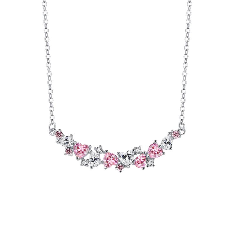 925 Sterling Silver Pink Stone Heart Princess Necklace For Women & Girls, 925 Stamp With Certificate Of Authentic : B0D541574L