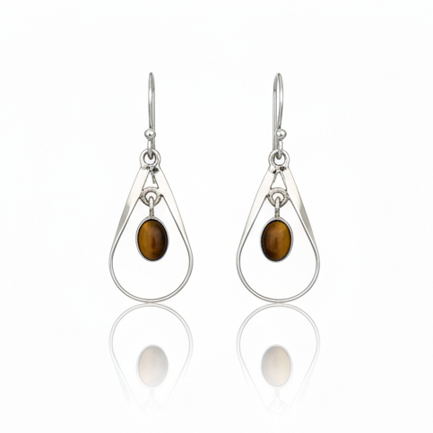Pure 925 Silver Tiger Eye Danglers Earrings For Women : SE-07