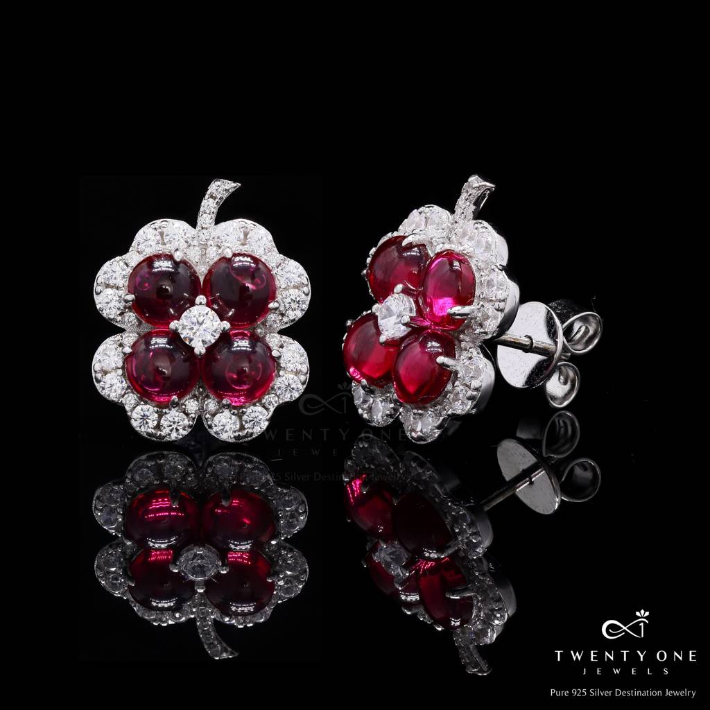 Premium Ruby Delfina Studs On Pure 925 Silver : TE2210