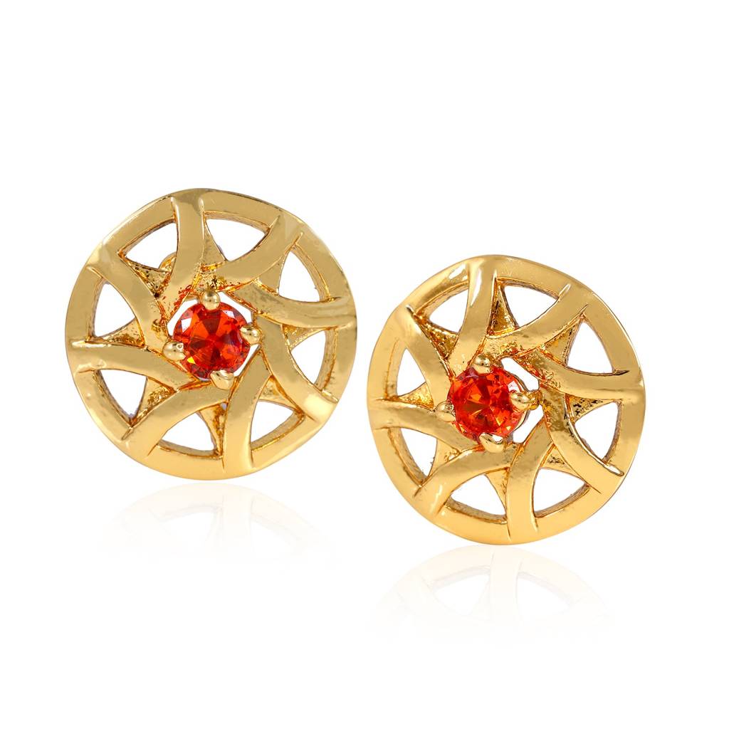 Estele Gold Plated Sun Shape Austain Ruby Crystal Stud Earrings For Women : AD-061702ER