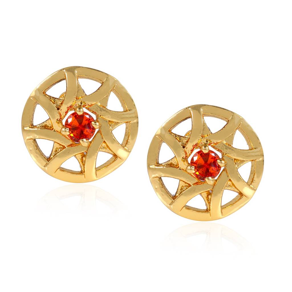 Estele Gold Plated Sun Shape Austain Ruby Crystal Stud Earrings For Women : AD-061702ER