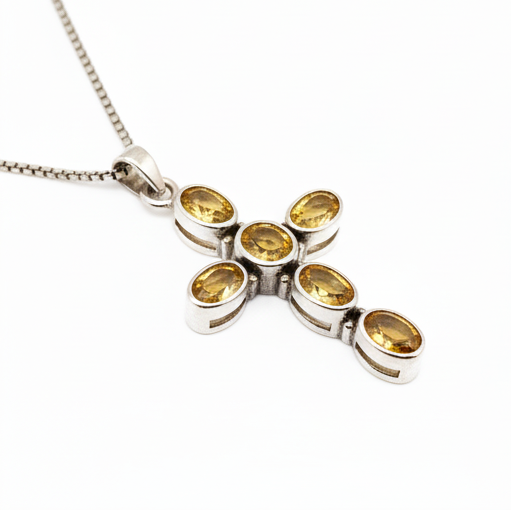 Pure 925 Silver Cross Citrine Pendant For Men & Women : SP-03