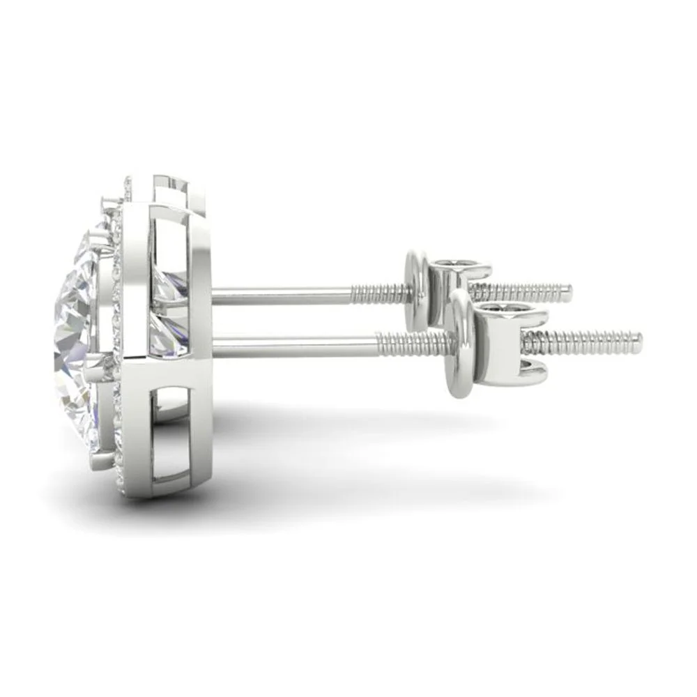 Round Cut Moissanite Halo Stud Earrings 14K Gold Plated : FJ_082